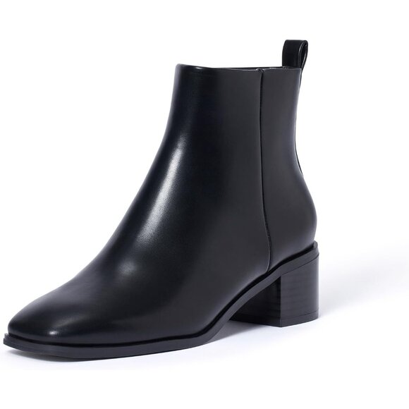 Genshuo Ankle Boot Women Size (7-9) Black Polyurethane Zipper Chunky Heel - Picture 1 of 9